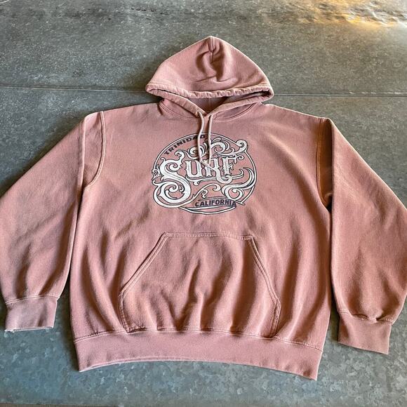 Vintage Trinidad California Surf Hoodie Sweatshirt Mens Small Pink Brown 90s Y2K - Picture 2 of 11